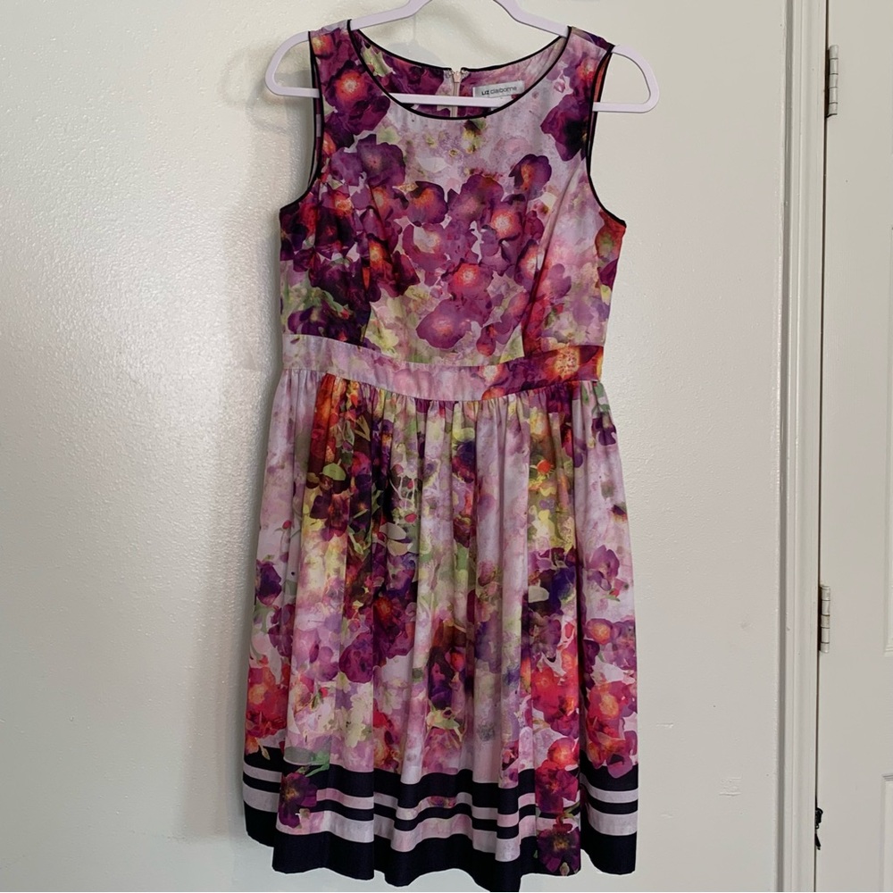 Liz Claiborne Pink and Purple Midi Sundress Scoop Neck